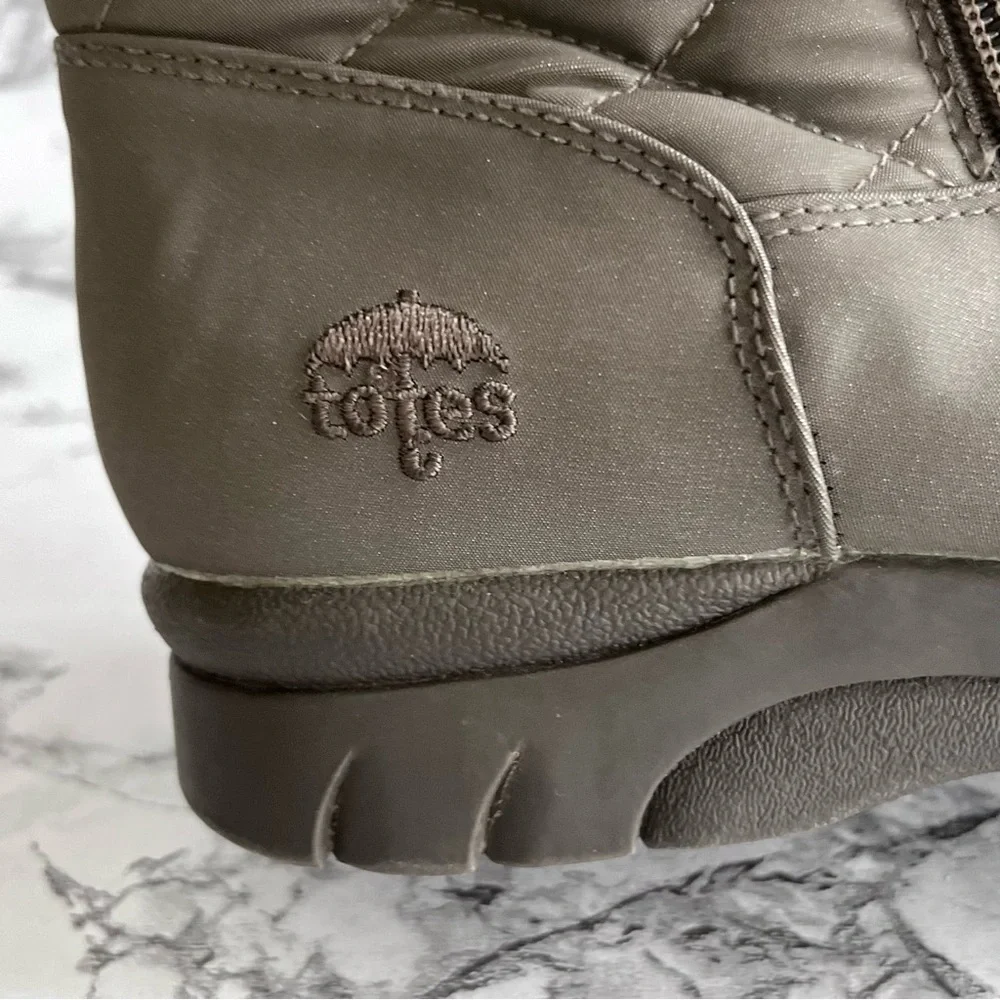 Totes Snow Boots Taupe Quilted Short Waterproof Winter 6